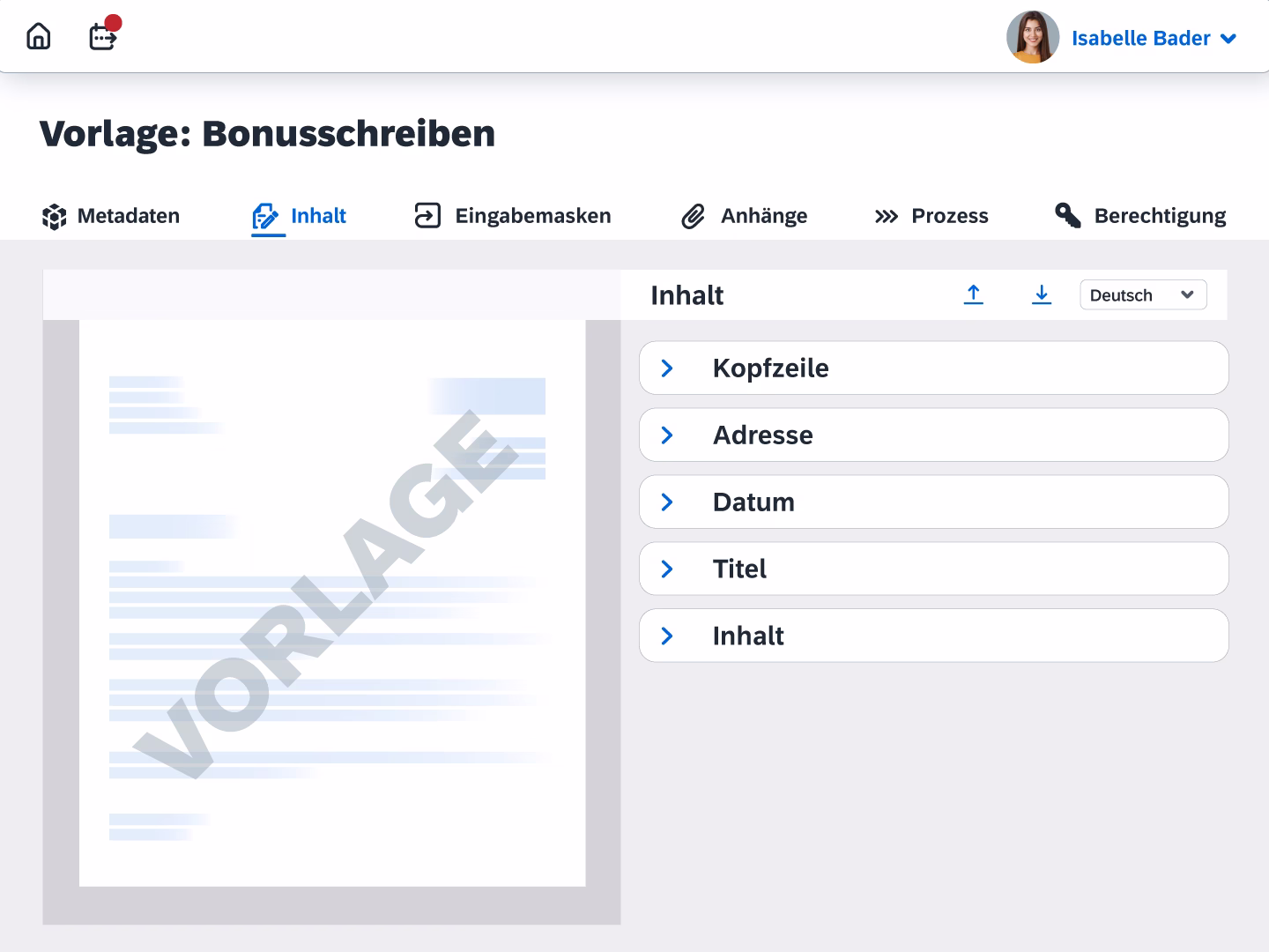 Dokumentenerzeugung - Vorlagen verwalten